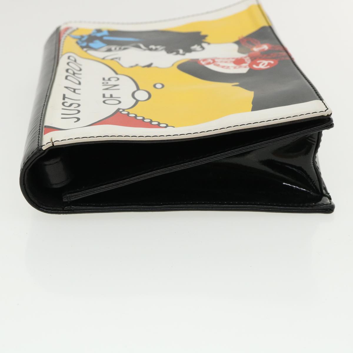 CHANEL Mademoiselle Comic JUST A DROP OF NO.5 Clutch Bag Patent CC Auth bs2816