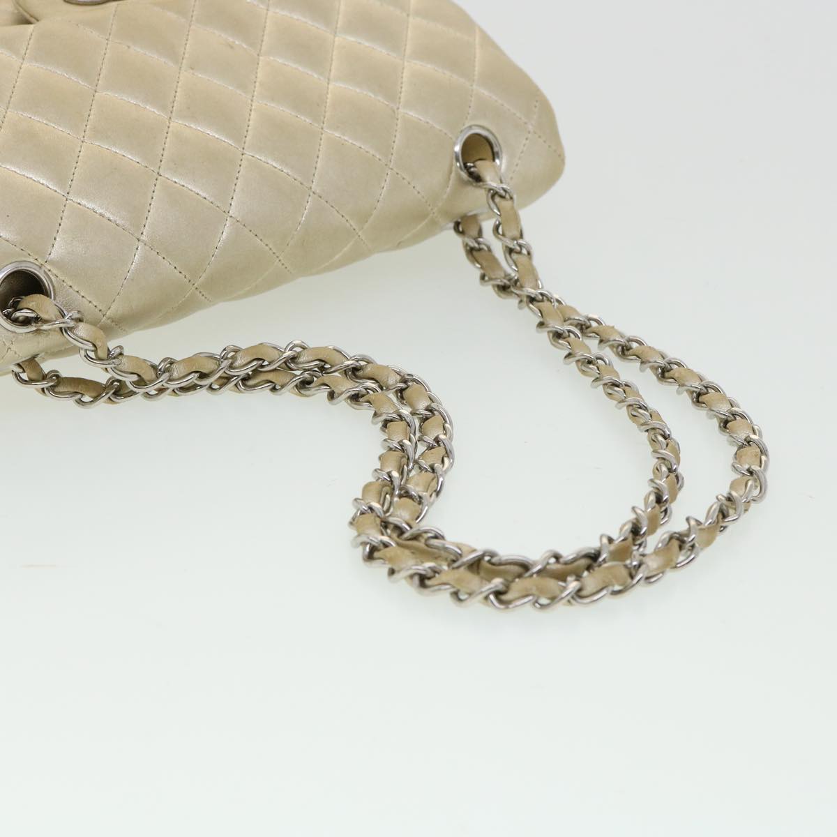CHANEL Matelasse Turn Lock Chain Shoulder Bag Lamb Skin Gold CC Auth bs3083A