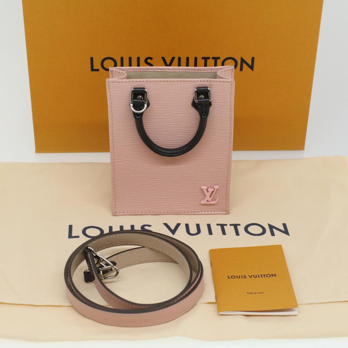 LOUIS VUITTON Epi Petit Sac Plat Hand Bag 2way Rose Ballerine M69575 bs3088A