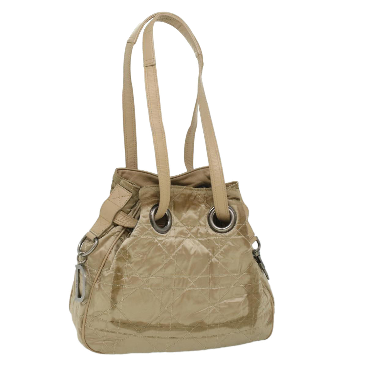 Christian Dior Lady Dior Canage Shoulder Bag Nylon Beige Auth bs3205