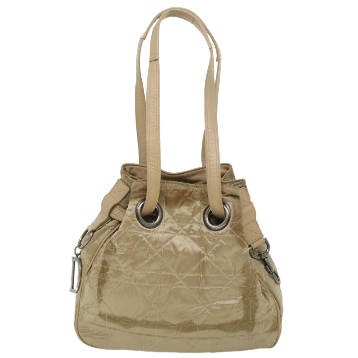 Christian Dior Lady Dior Canage Shoulder Bag Nylon Beige Auth bs3205