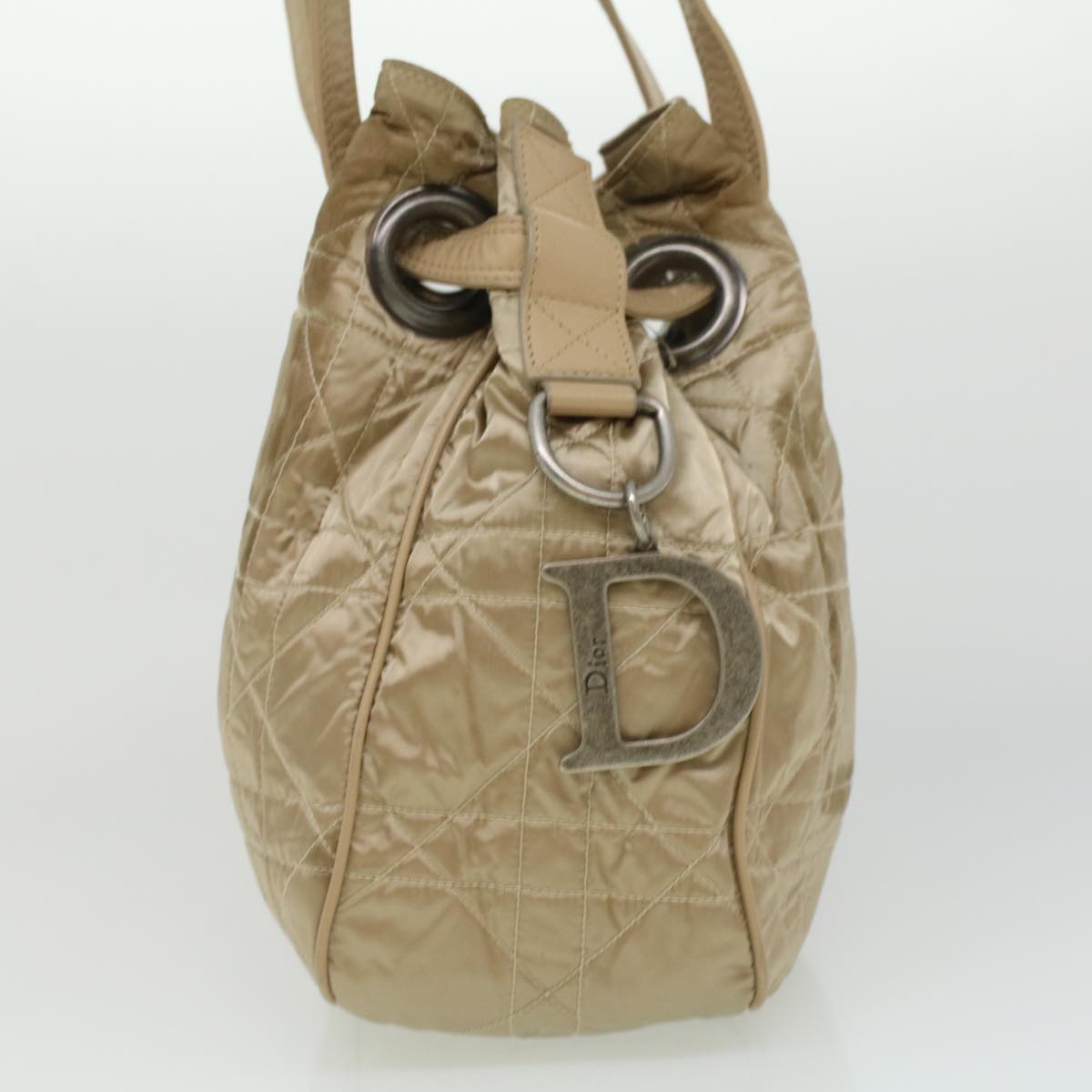 Christian Dior Lady Dior Canage Shoulder Bag Nylon Beige Auth bs3205