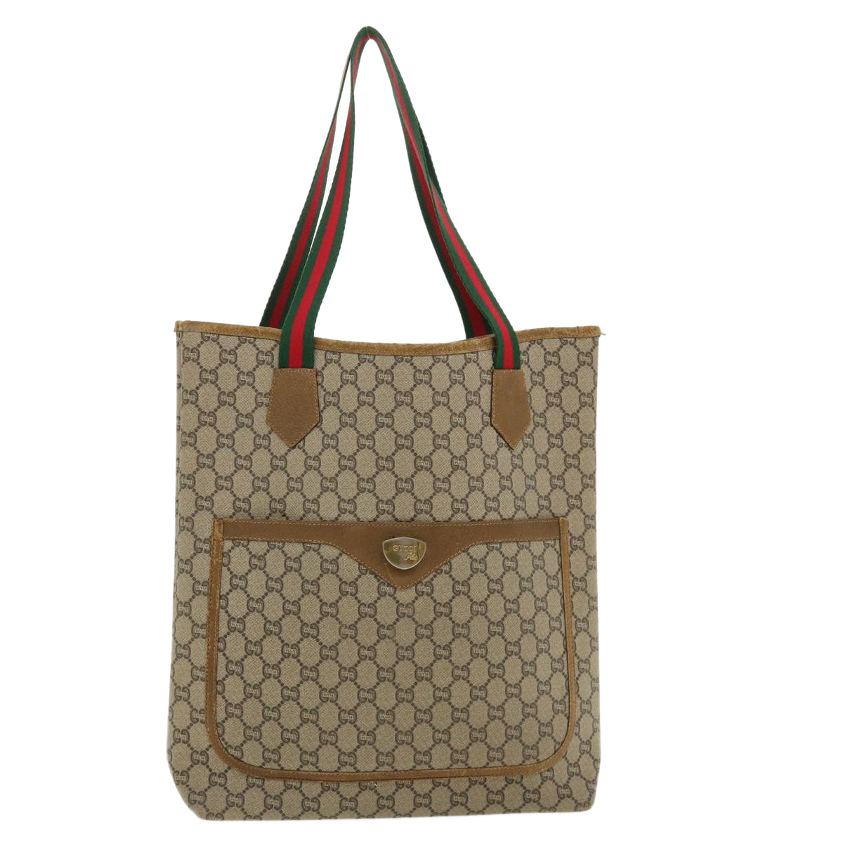 GUCCI GG Plus Canvas WebSherry Line Tote Bag Beige Red Green Auth bs3253
