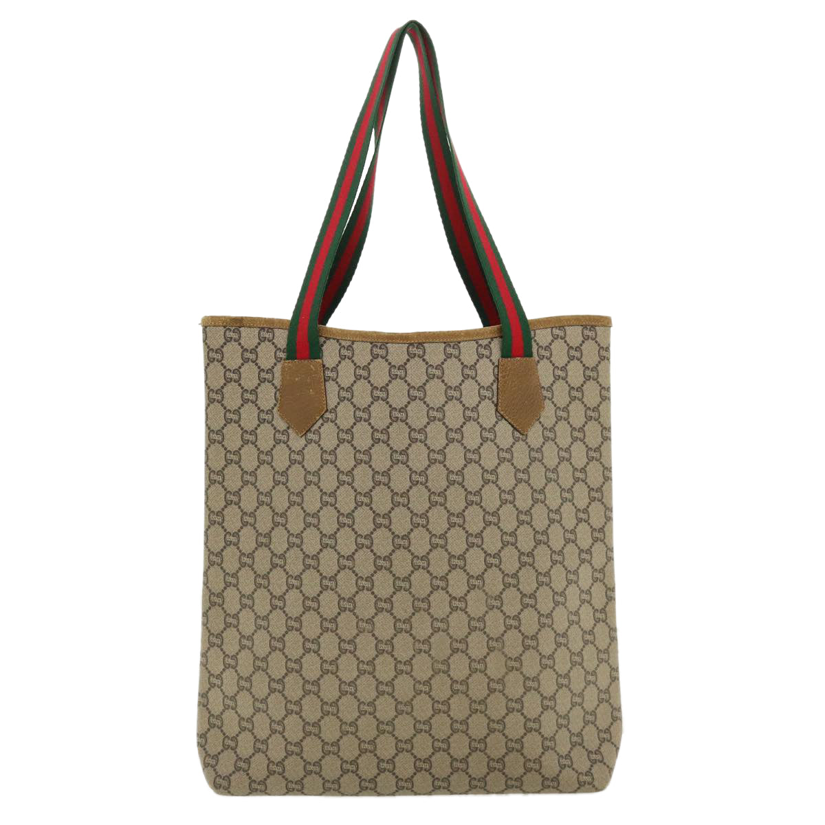 GUCCI GG Plus Canvas WebSherry Line Tote Bag Beige Red Green Auth bs3253 - 0