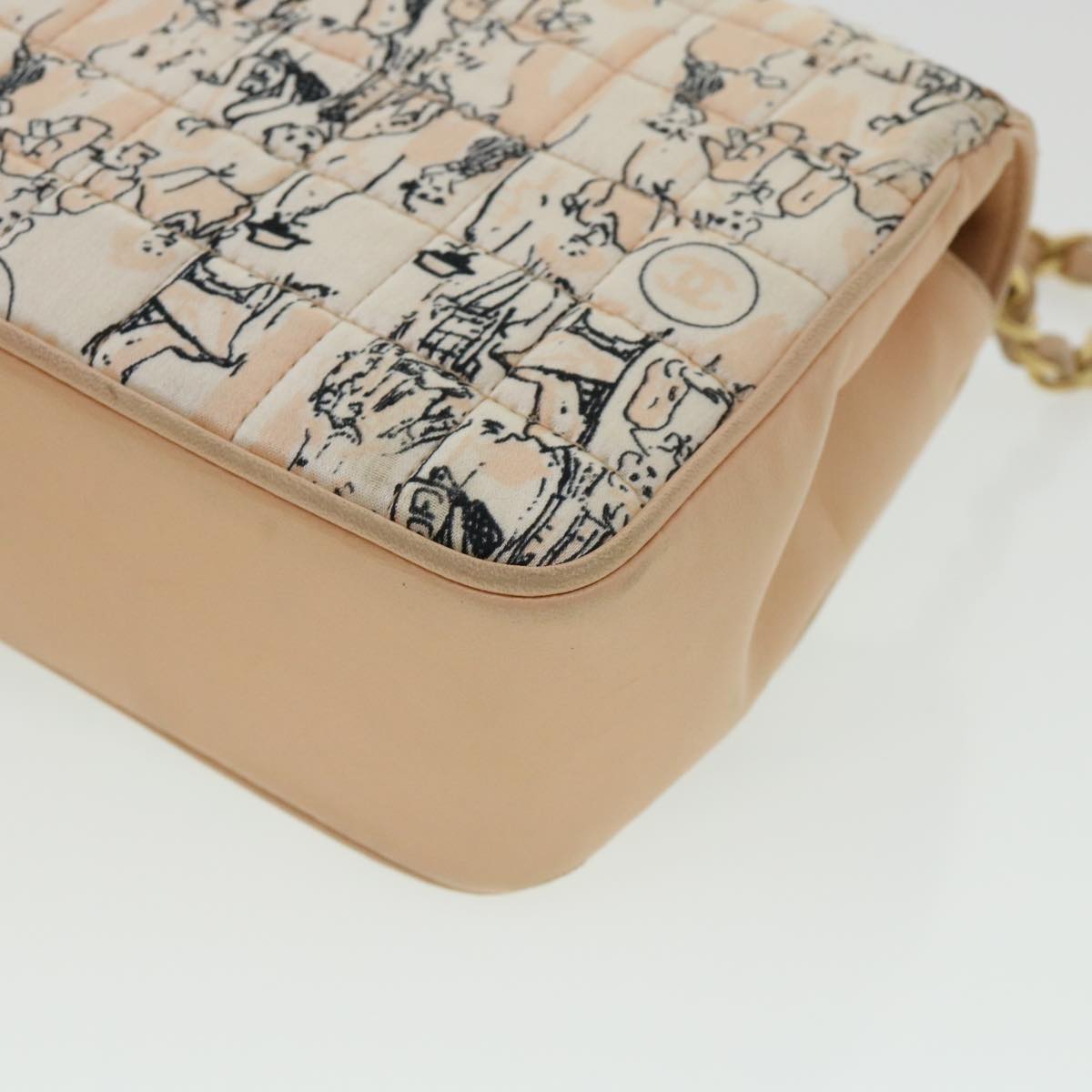 CHANEL Choco Bar Chain Shoulder Bag Satin Pink CC Auth bs3565A