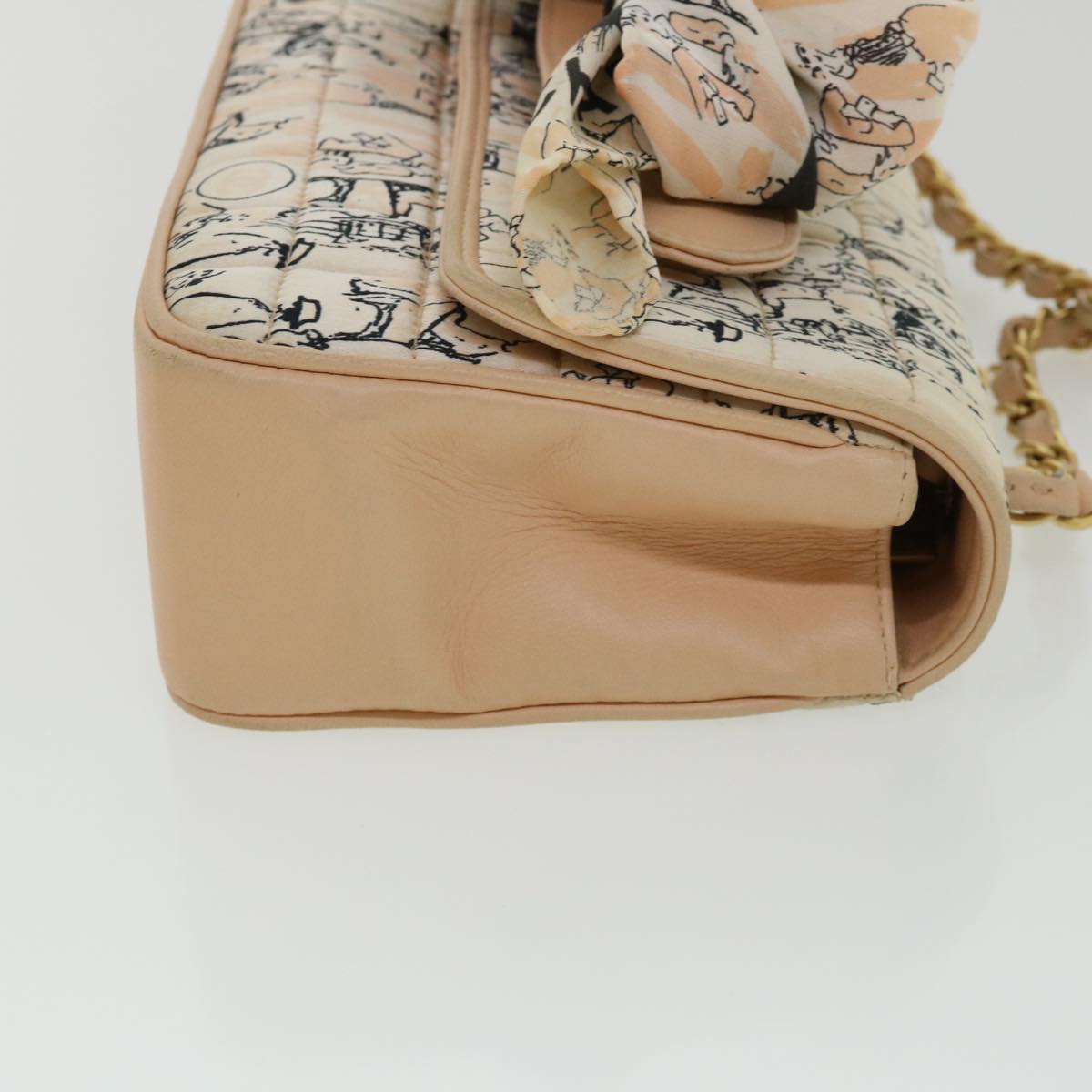 CHANEL Choco Bar Chain Shoulder Bag Satin Pink CC Auth bs3565A