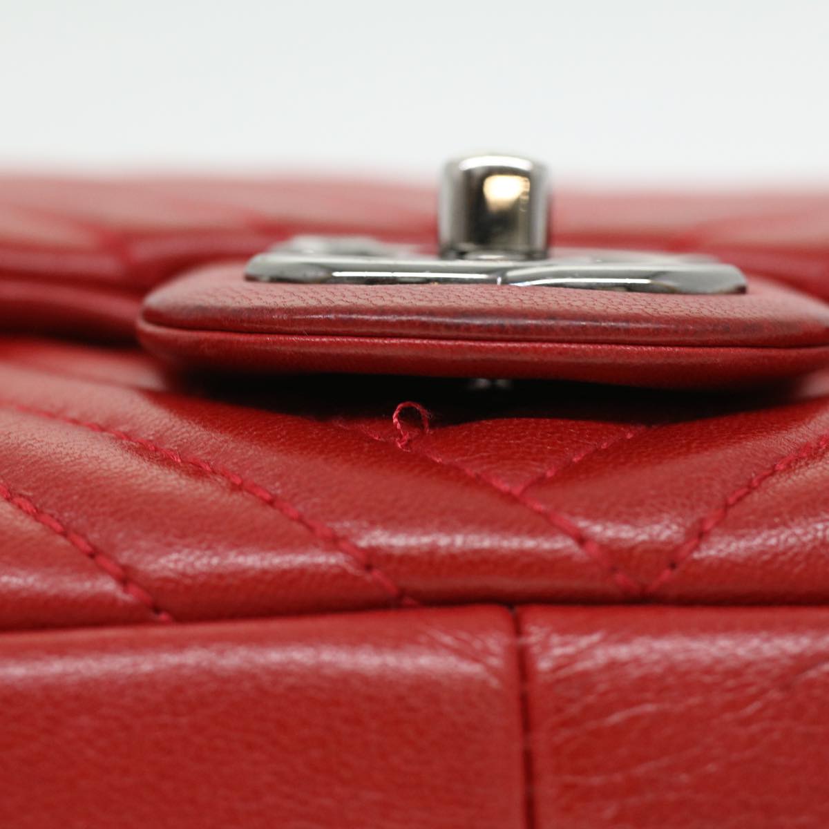 CHANEL Chain Shoulder Bag Lamb Skin Red CC Auth bs3636A