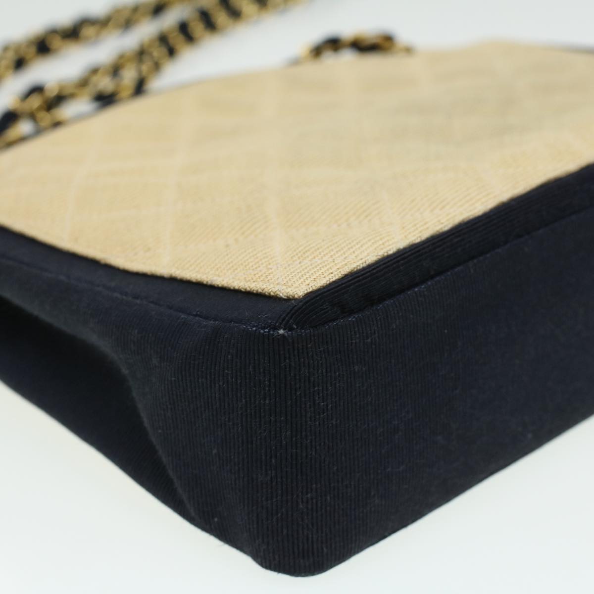 CHANEL Chain Shoulder Bag Canvas Beige CC Auth bs3639