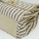 CHANEL Striped Matelasse Chain Shoulder Bag Canvas White Gray CC Auth bs3642-15