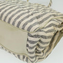 CHANEL Striped Matelasse Chain Shoulder Bag Canvas White Gray CC Auth bs3642-17
