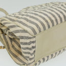 CHANEL Striped Matelasse Chain Shoulder Bag Canvas White Gray CC Auth bs3642-18