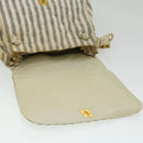 CHANEL Striped Matelasse Chain Shoulder Bag Canvas White Gray CC Auth bs3642-23