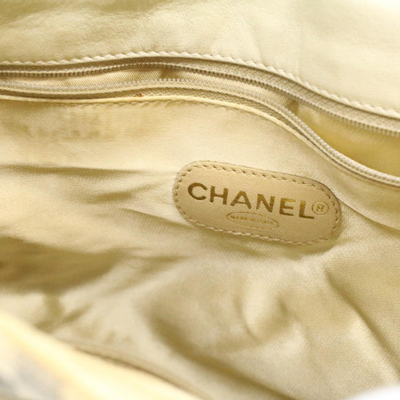 CHANEL Striped Matelasse Chain Shoulder Bag Canvas White Gray CC Auth bs3642