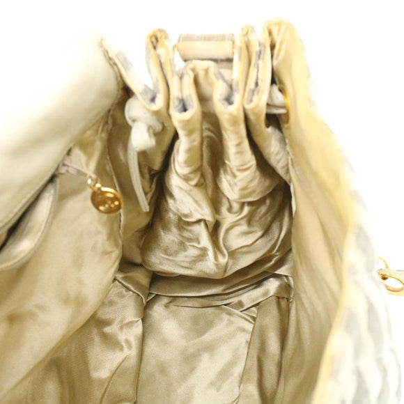 CHANEL Striped Matelasse Chain Shoulder Bag Canvas White Gray CC Auth bs3642