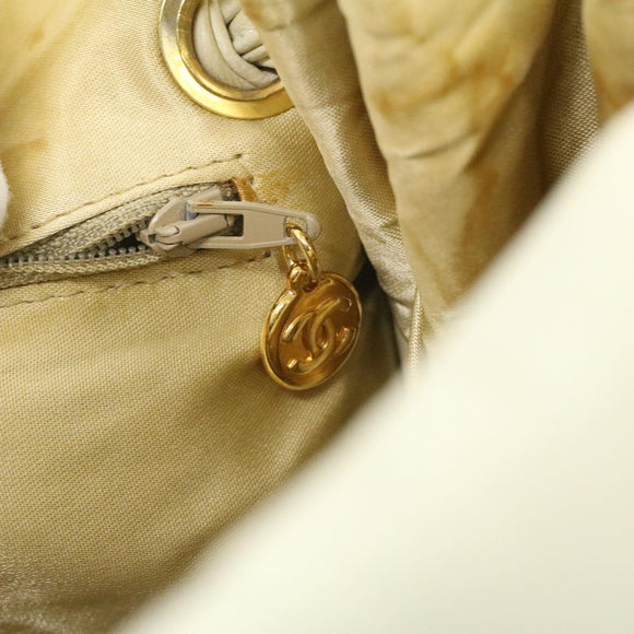 CHANEL Striped Matelasse Chain Shoulder Bag Canvas White Gray CC Auth bs3642