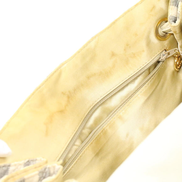 CHANEL Striped Matelasse Chain Shoulder Bag Canvas White Gray CC Auth bs3642