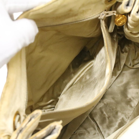 CHANEL Striped Matelasse Chain Shoulder Bag Canvas White Gray CC Auth bs3642