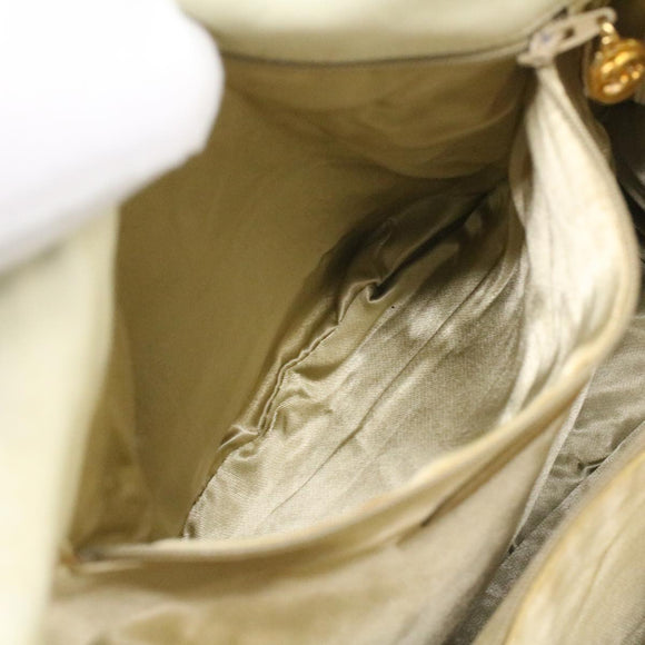 CHANEL Striped Matelasse Chain Shoulder Bag Canvas White Gray CC Auth bs3642