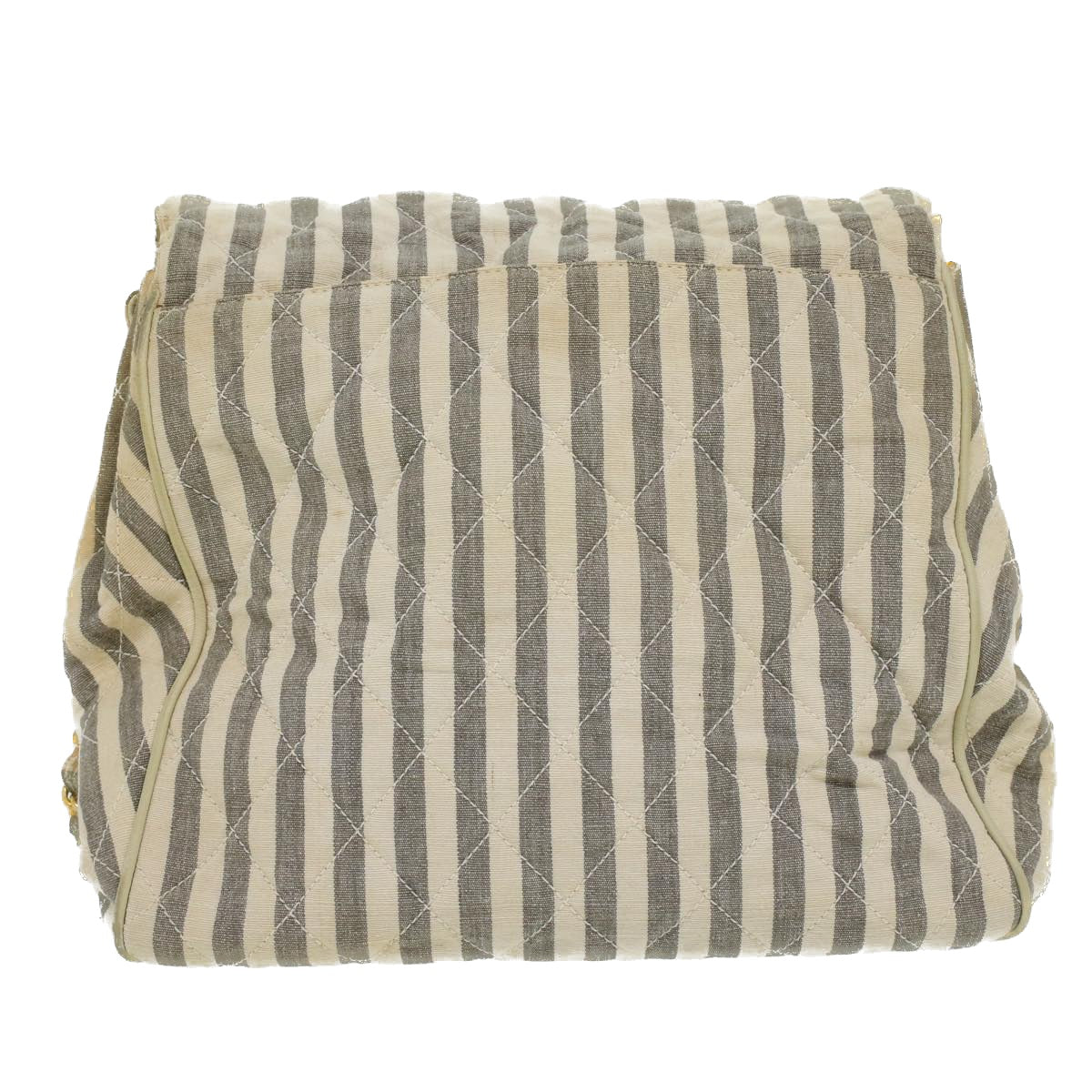 CHANEL Striped Matelasse Chain Shoulder Bag Canvas White Gray CC Auth bs3642 - 0