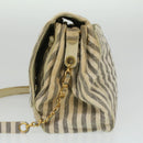 CHANEL Striped Matelasse Chain Shoulder Bag Canvas White Gray CC Auth bs3642-3