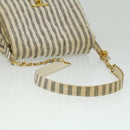 CHANEL Striped Matelasse Chain Shoulder Bag Canvas White Gray CC Auth bs3642-6