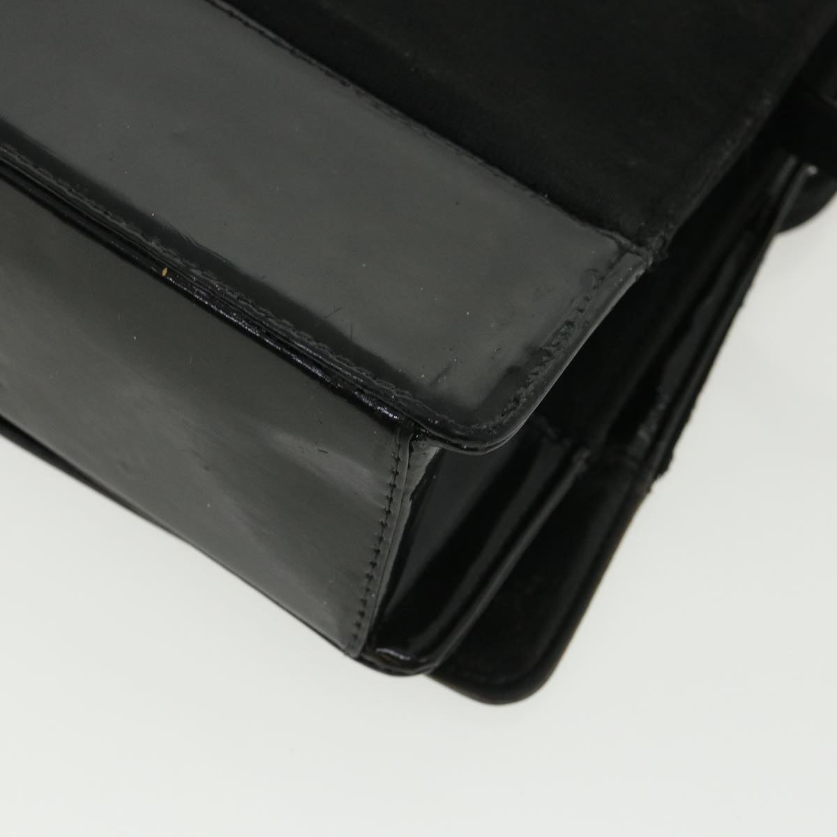 CHANEL Shoulder Bag Enamel Cotton Black CC Auth bs3704