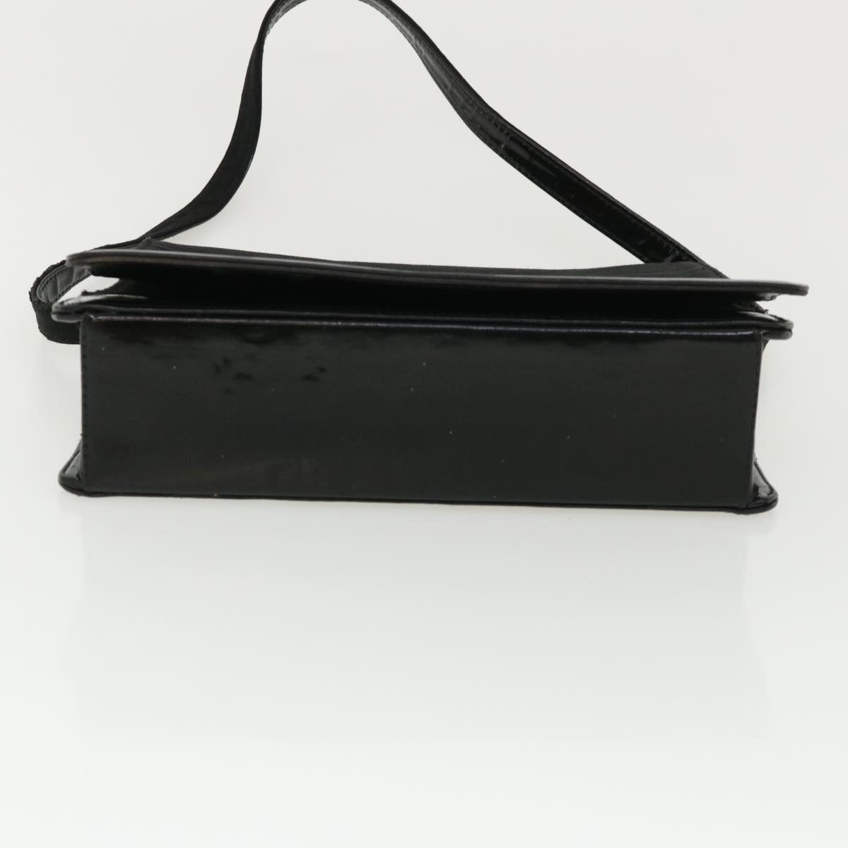 CHANEL Shoulder Bag Enamel Cotton Black CC Auth bs3704