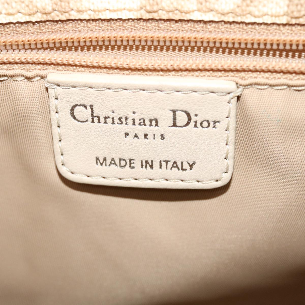 Christian Dior Trotter Canvas Chain Shoulder Bag PVC Leather Beige Auth bs3720