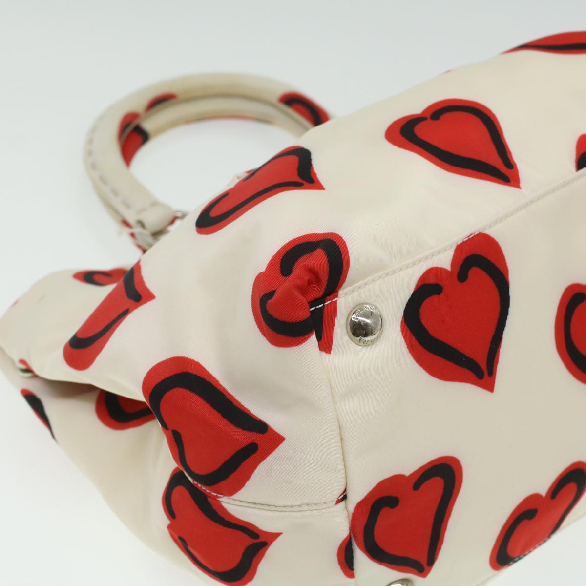 PRADA Heart Pattern Hand Bag Nylon 2way White Red black Auth bs3757