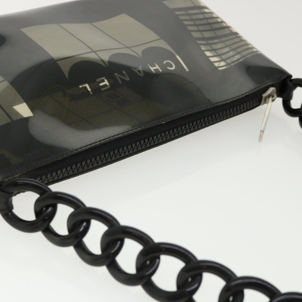 CHANEL Wind Line Chain Shoulder Bag Vinyl Black CC Auth bs3783