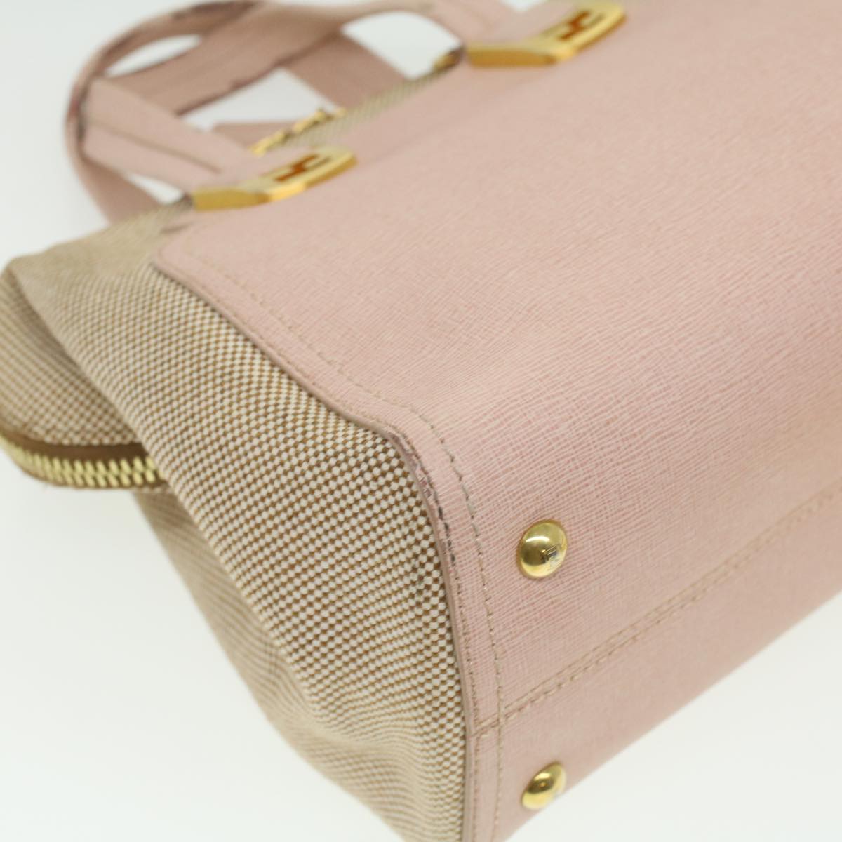FENDI Hand Bag Leather Canvas 2way Pink Auth bs3819