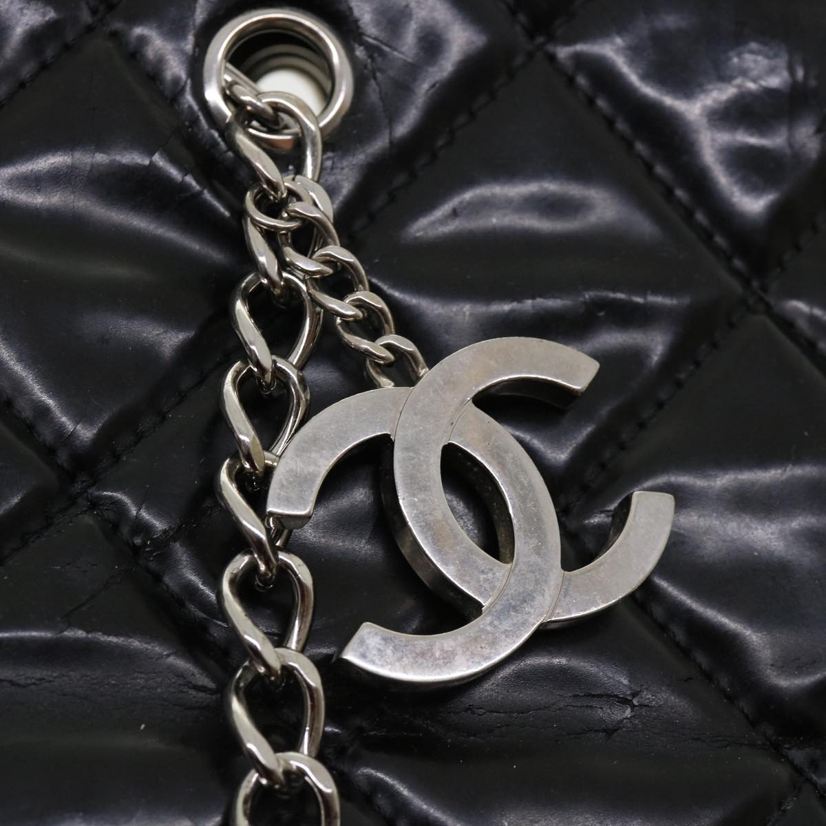 CHANEL Chain Shoulder Bag Patent Leather Black CC Auth bs3886