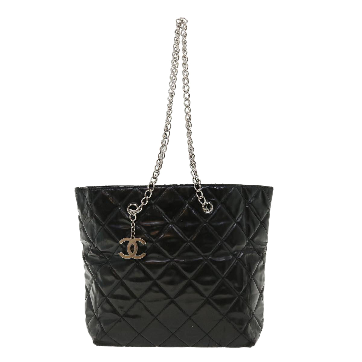 CHANEL Chain Shoulder Bag Patent Leather Black CC Auth bs3886