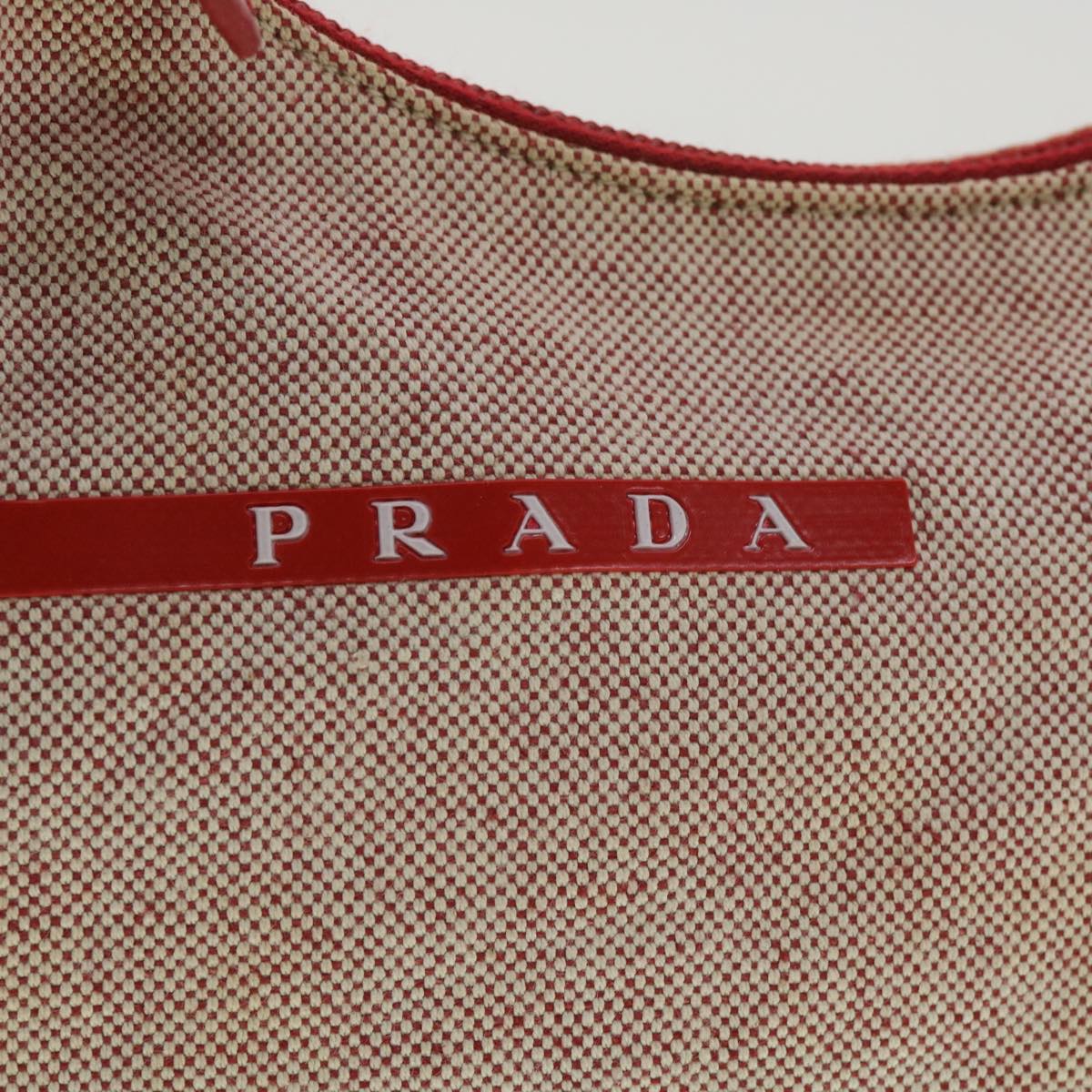 PRADA Accessory Pouch Canvas Red Gray Auth bs4097