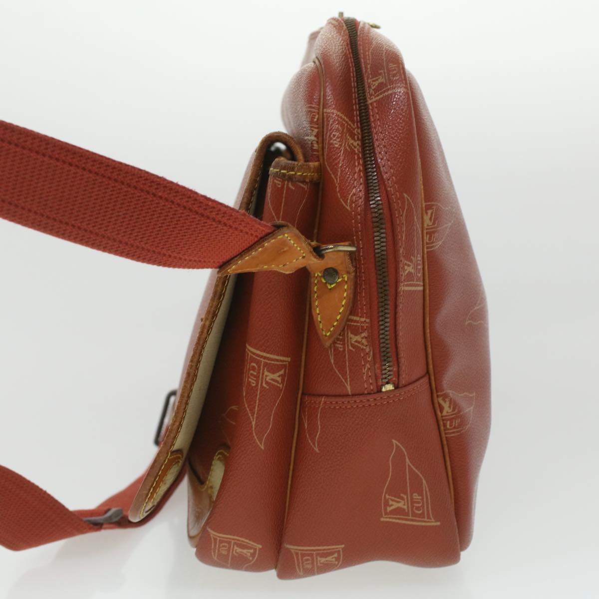 LOUIS VUITTON Cup Calvi Shoulder Bag Red Aboganie M80028 LV Auth bs4223