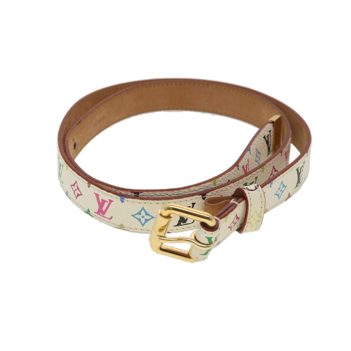 LOUIS VUITTON Monogram Multicolor Belt 80/32 38.2"" White M9272 LV Auth bs4226