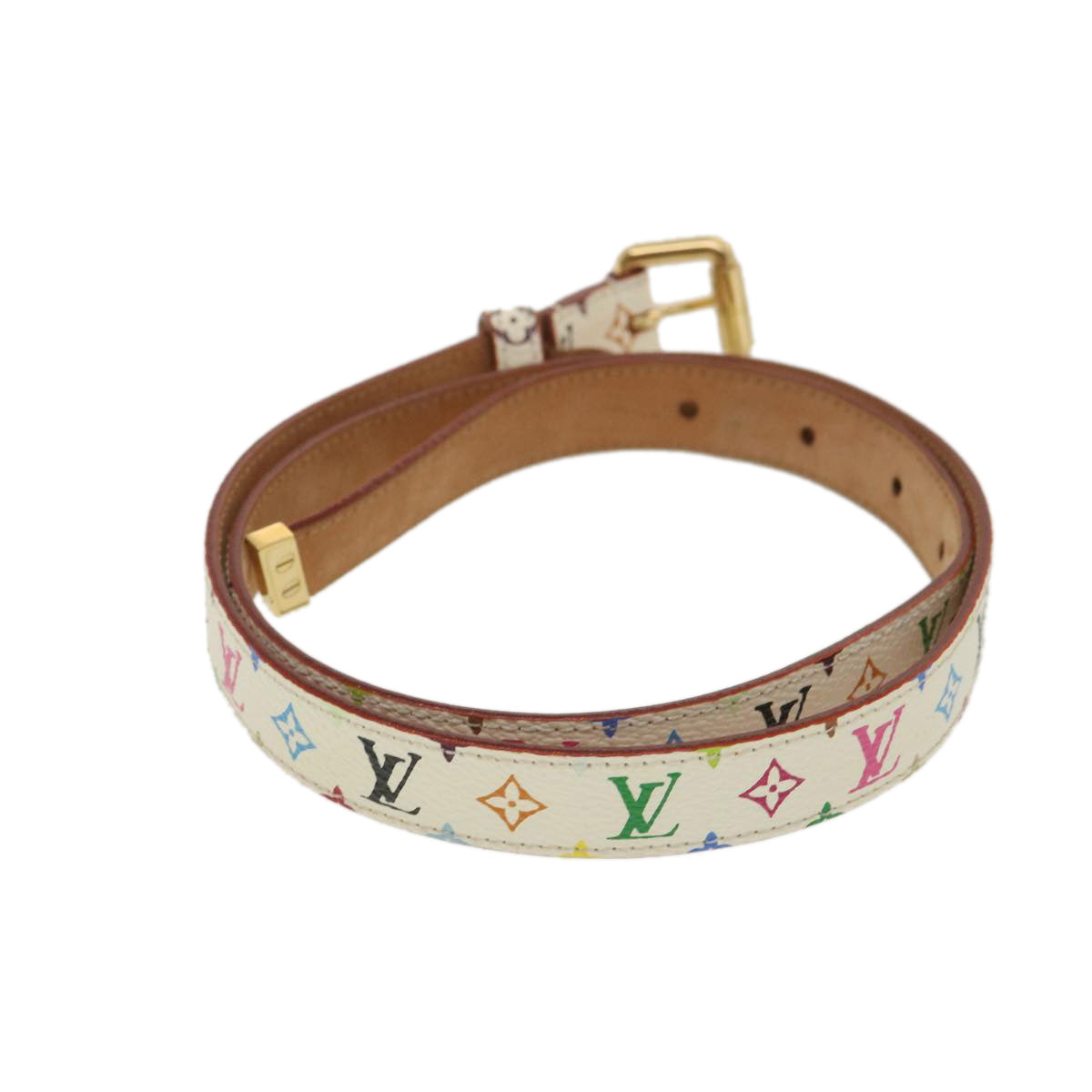 LOUIS VUITTON Monogram Multicolor Belt 80/32 38.2"" White M9272 LV Auth bs4226