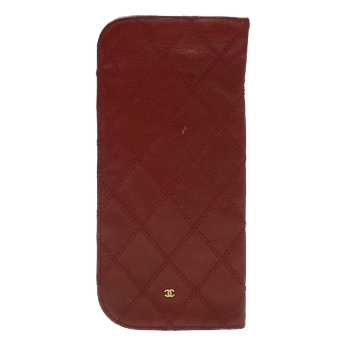 CHANEL Bicolole Glasses Case Leather Red CC Auth bs4228K