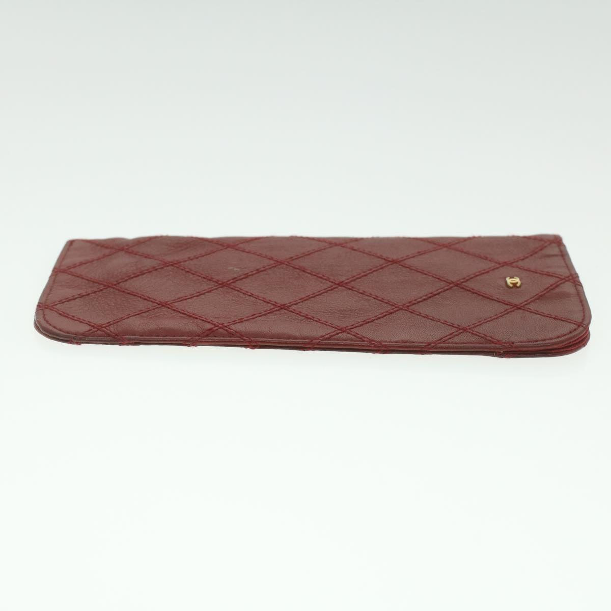 CHANEL Bicolole Glasses Case Leather Red CC Auth bs4228K