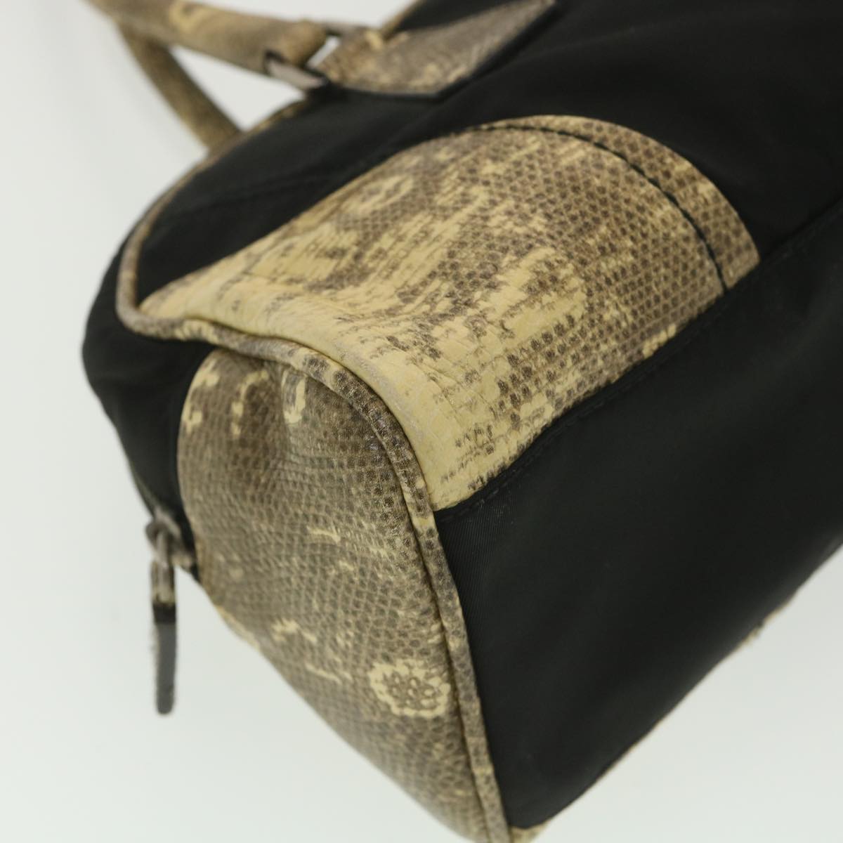 PRADA Snake pattern Hand Bag Nylon Black Auth bs4274