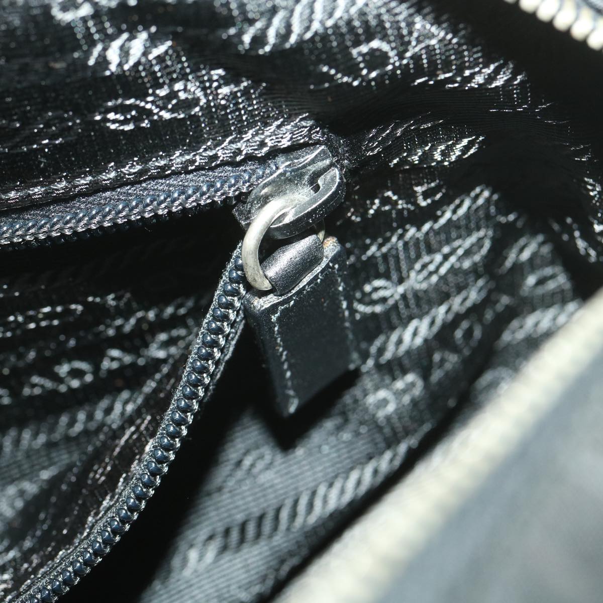PRADA Snake pattern Hand Bag Nylon Black Auth bs4274