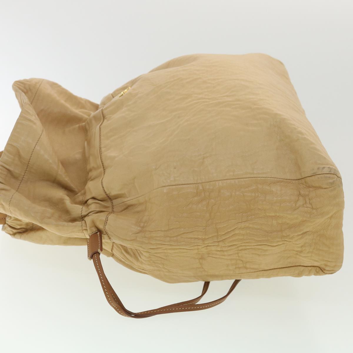 PRADA Tote Bag Leather Beige Auth bs4283