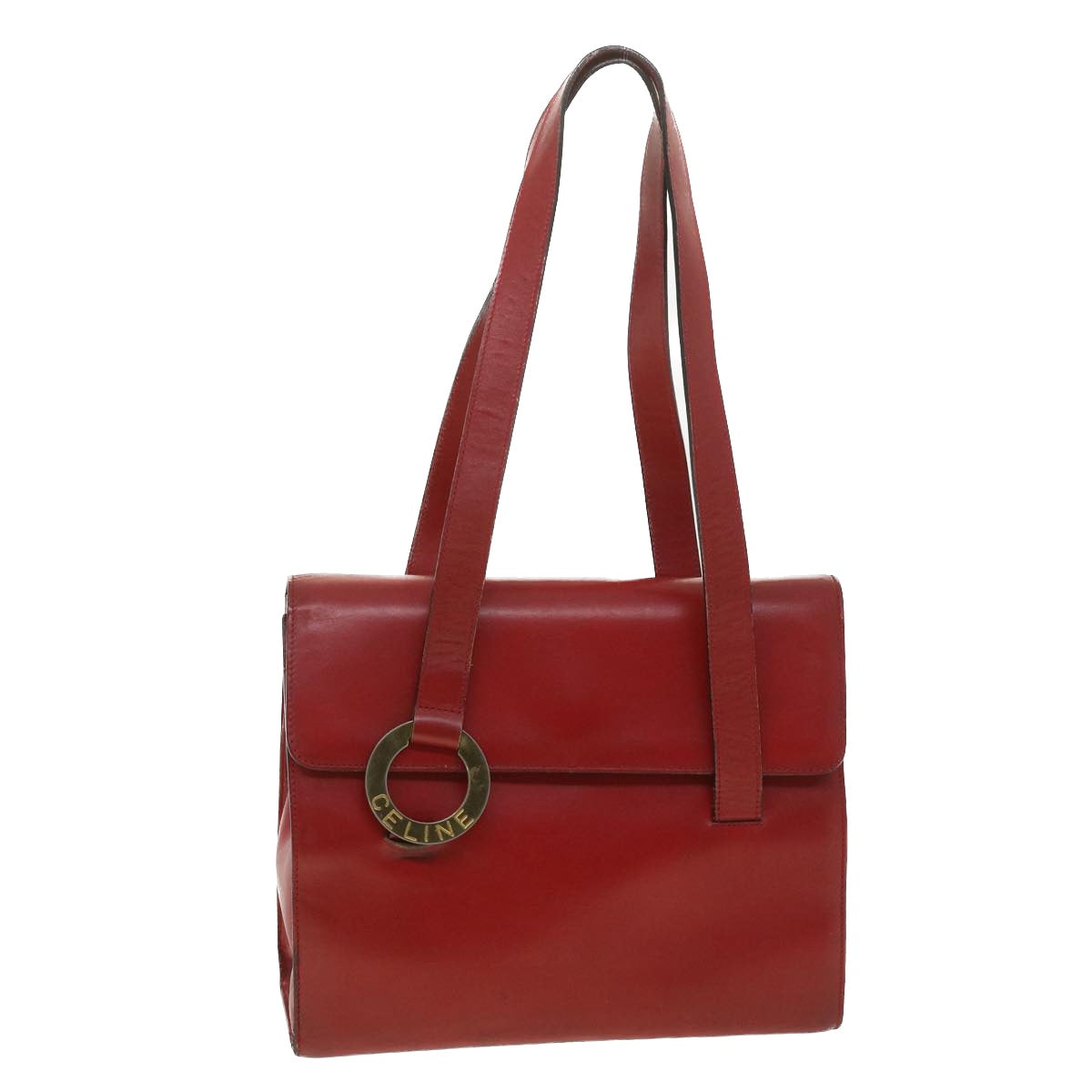 CELINE Shoulder Bag Leather Red Auth bs4297