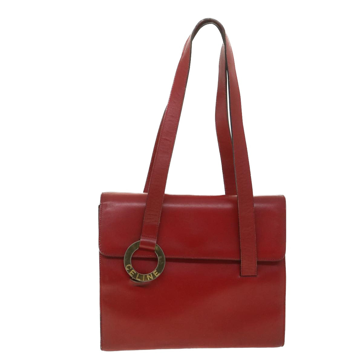 CELINE Shoulder Bag Leather Red Auth bs4297