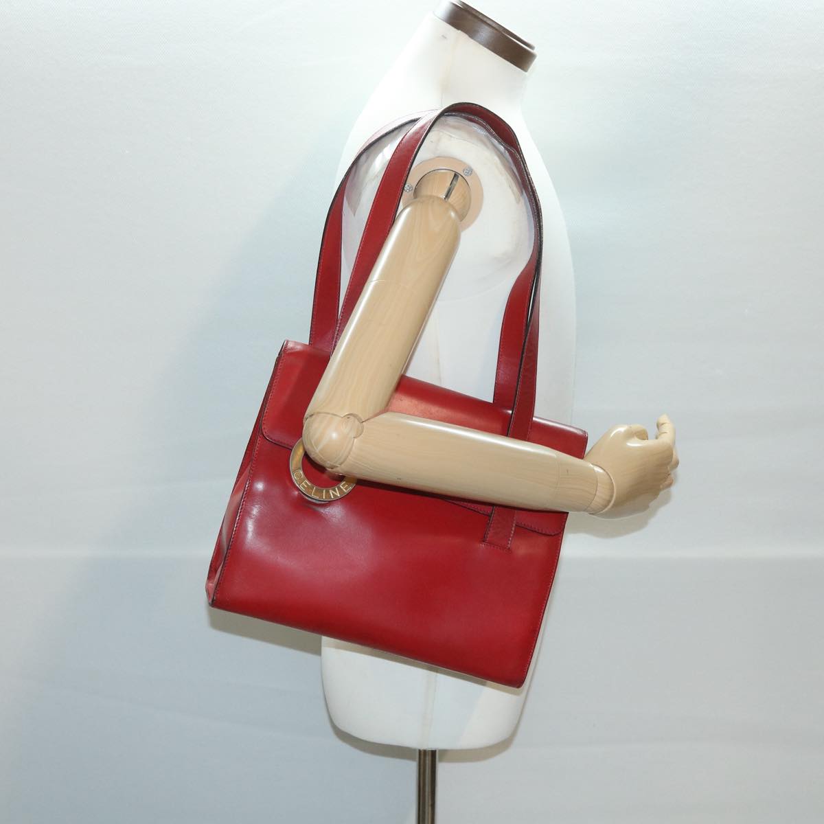 CELINE Shoulder Bag Leather Red Auth bs4297