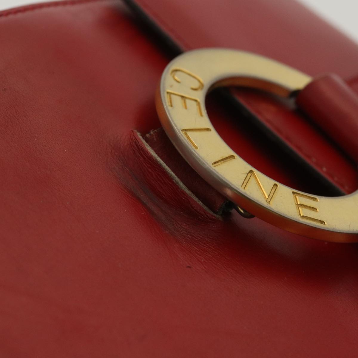 CELINE Shoulder Bag Leather Red Auth bs4297