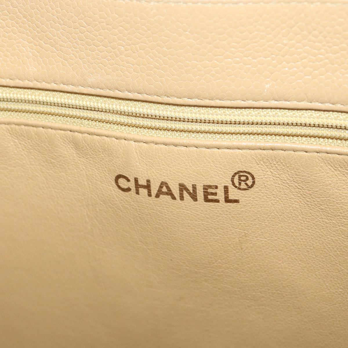 CHANEL Tote Bag Caviar Skin Beige CC Auth bs4342