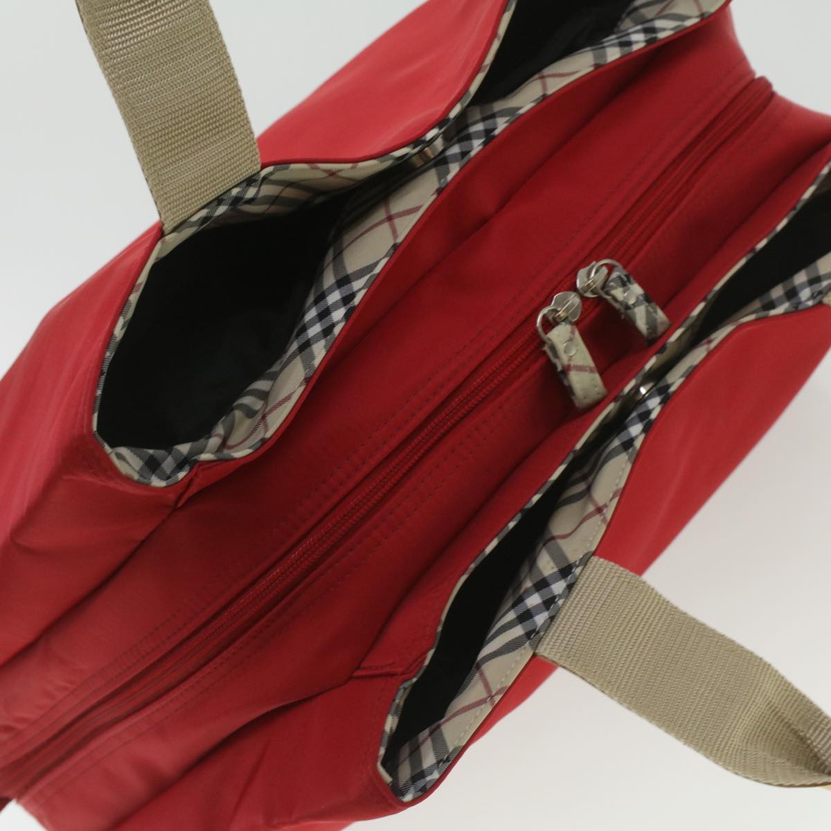 BURBERRY Nova Check Hand Bag Nylon Red Auth bs4352