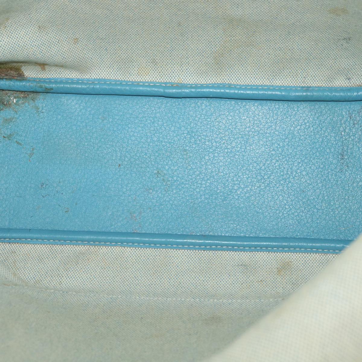HERMES Jardinie Tote Bag Canvas Blue Beige Auth bs4358