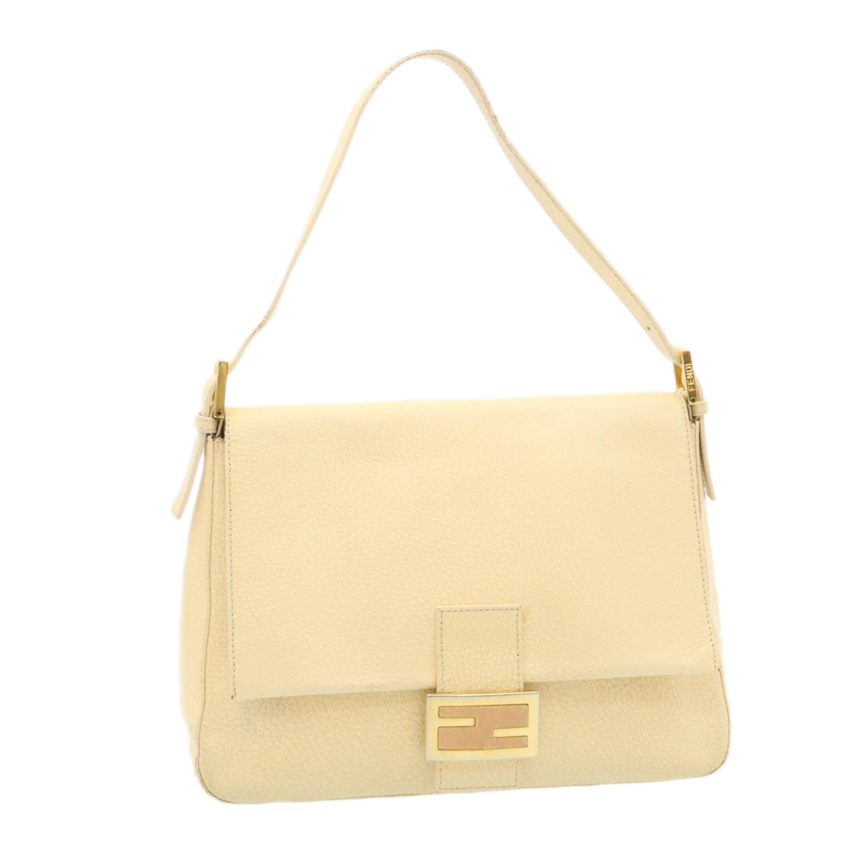 FENDI Mamma Baguette Shoulder Bag Leather Cream Auth bs441